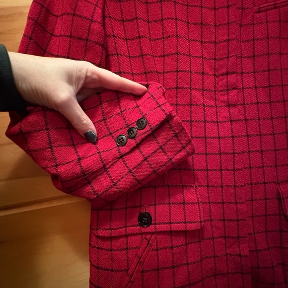 Lauren Ralph Lauren  Wool Plaid Blazer Women's Red/black Zip Pockets - Picture 4 of 12
